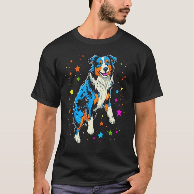 Dog Australian Shepherd Galaxy Space Cosmos Planet T-Shirt (Vorderseite)