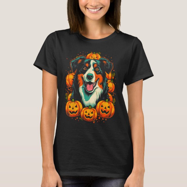 Dog Australian Shepherd Halloween T-Shirt (Vorderseite)