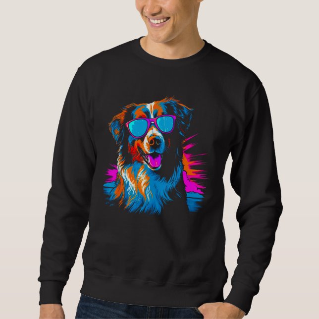 Dog Australian Shepherd Sunglasses Summer Vacation Sweatshirt (Vorderseite)