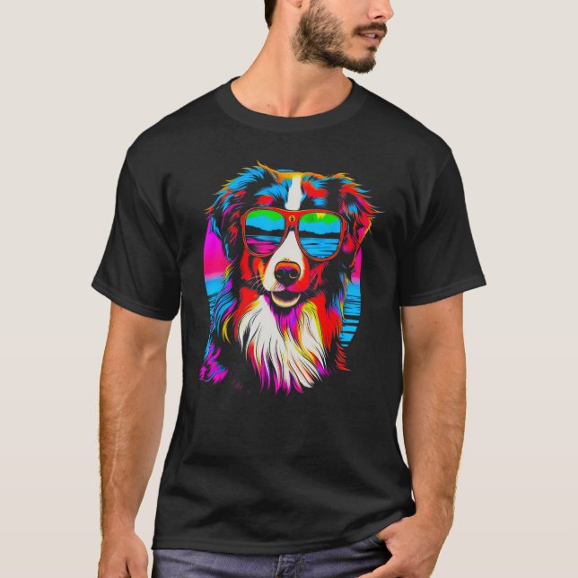 Dog Australian Shepherd Sunglasses T-Shirt (Vorderseite)