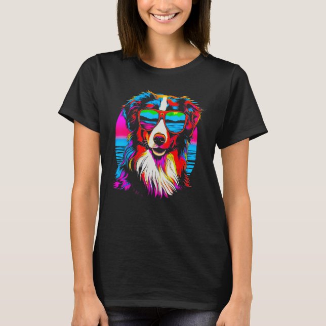 Dog Australian Shepherd Sunglasses T-Shirt (Vorderseite)