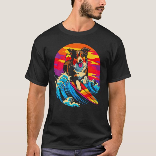 Dog Australian Shepherd Surf T-Shirt (Vorderseite)