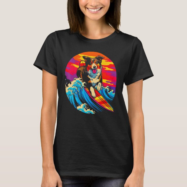 Dog Australian Shepherd Surf T-Shirt (Vorderseite)