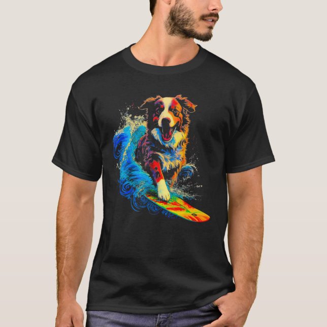 Dog Australian Shepherd Surfer T-Shirt (Vorderseite)