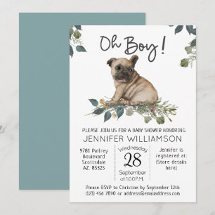 Dog Baby Shower Oh Boy! Mops Puppy Einladung
