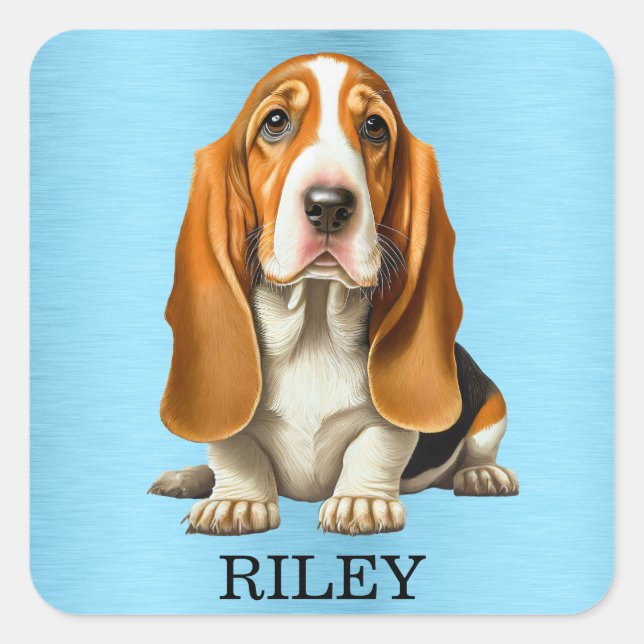 Dog, Basset-Hound-Portrait-Vorlage Quadratischer Aufkleber (Vorderseite)