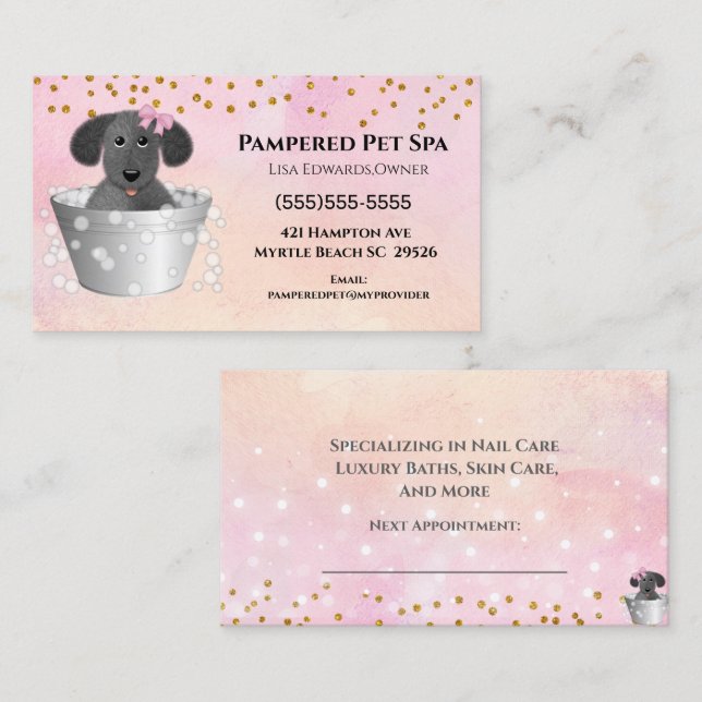 Dog Bathing Grooming Pet Termin Karte (Vorne/Hinten)