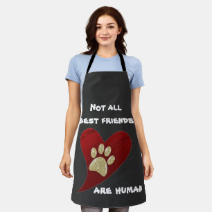Dog Best Friend Red Heart Gold Paw Print Pet Schürze