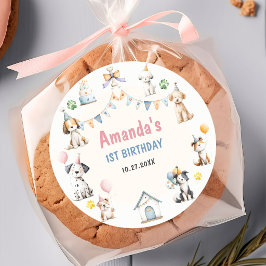 Dog Birthday Party Puppy Pawty Birthday Runder Aufkleber
