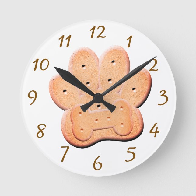 Dog Biscuit Pawprint und Knochenkunst Runde Wanduhr (Vorderseite)