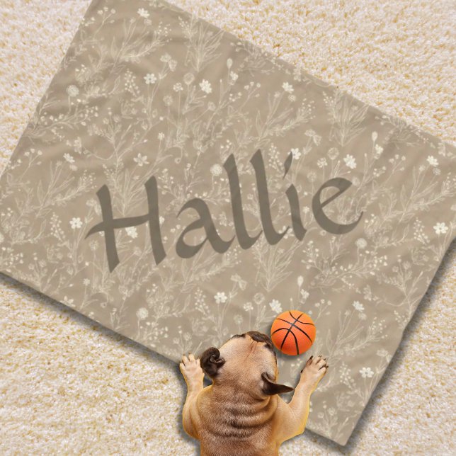 Dog Blanket - Brown Botanical, Personalized Fleecedecke (Personalized Brown Botanical Dog Blanket)