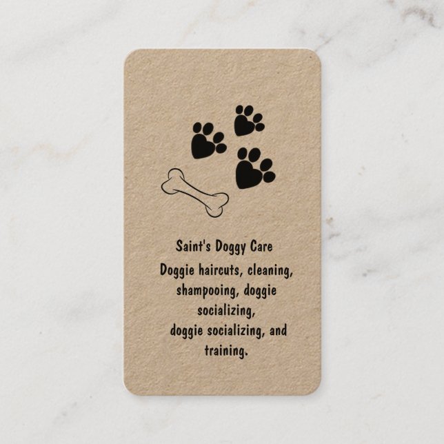 Dog Bone and Paw Prints Kraft Paper Visitenkarte (Vorderseite)
