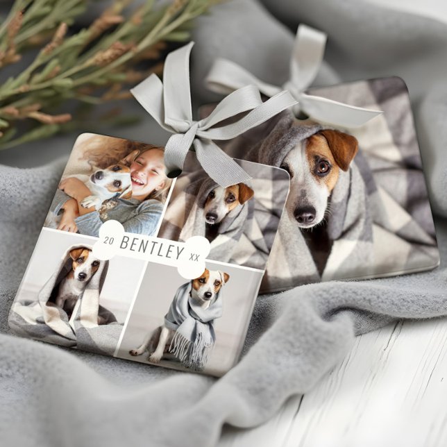 Dog Bone Modernes Vier Foto Pet Collage Keramikornament (Dog Bone Modern Four Photo Pet Collage Ceramic Ornament)