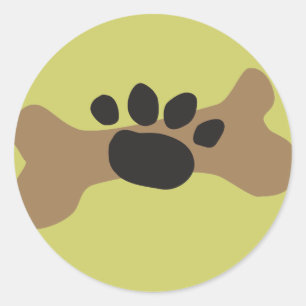 Dog Bone & Paw Print Runder Aufkleber