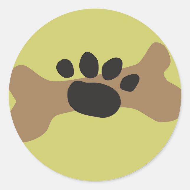 Dog Bone & Paw Print Runder Aufkleber (Vorderseite)