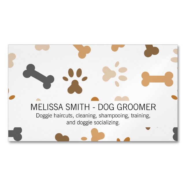 Dog Bone und Paw Prints Magnetische Visitenkarte (Vorderseite)