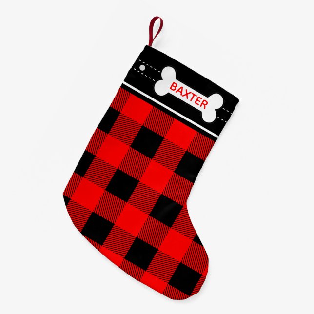 Dog Bone Weihnachten Red Flannel Kariert Kleiner Weihnachtsstrumpf (Vorderansicht (hängend))