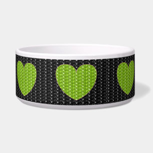 Dog Bowl Black Lime Green Heart Glitzer Napf