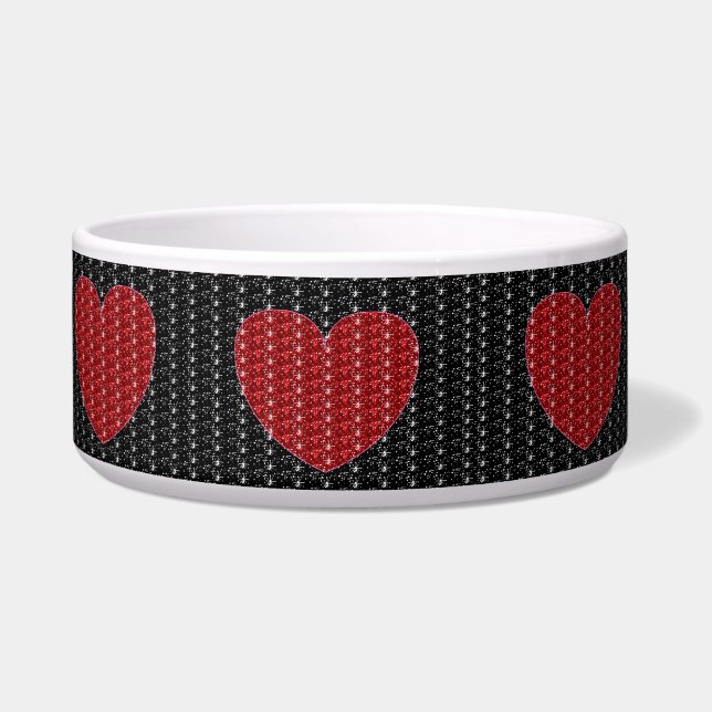 Dog Bowl Black Red Heart Glitzer Napf (Vorderseite)