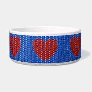 Dog Bowl Blue Red Heart Glitzer Napf