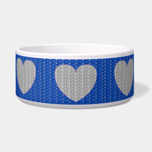 Dog Bowl Blue Silver Heart Glitzer Napf