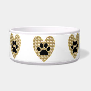 Dog Bowl Gold Ribbed Black Paw Herz Napf