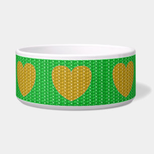Dog Bowl Green Gold Heart Glitzer Napf