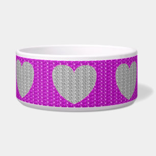 Dog Bowl Pink Silver Heart Glitzer Napf
