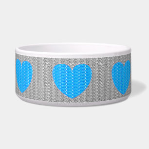 Dog Bowl Silver Bright Blue Heart Glitzer Napf