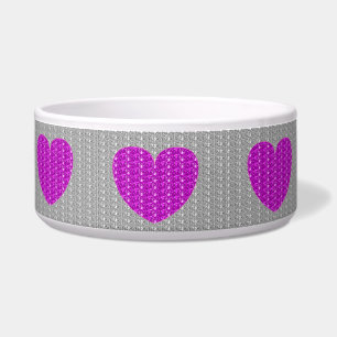 Dog Bowl Silver Pink Heart Glitzer Napf