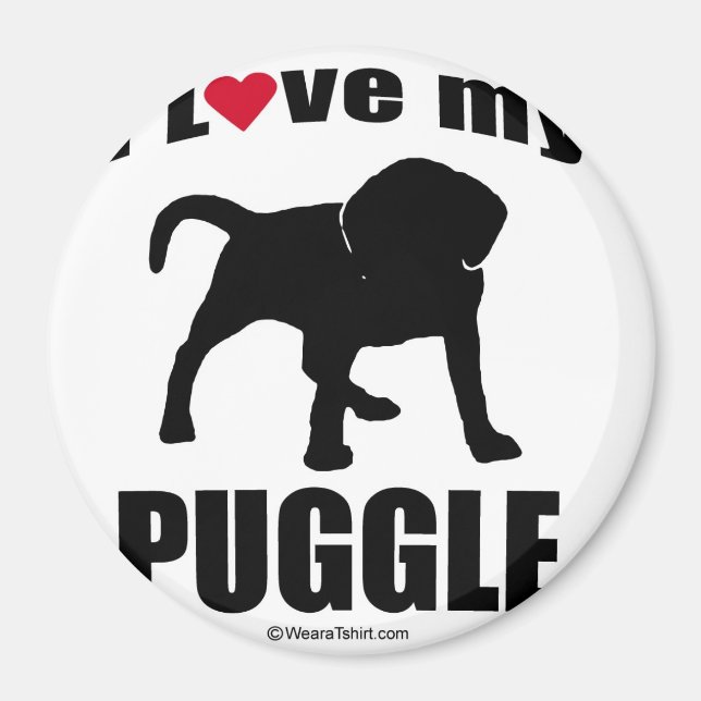 "DOG BREED" - PUGGLE - "I LIEBE MEIN PUGGLE" MAGNET (Vorne)