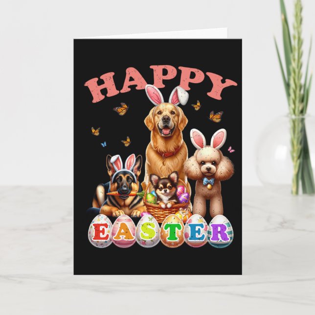 Dog Bunny Ears Happy Easter Egg Hunt Christian Hol Karte (Vorderseite)