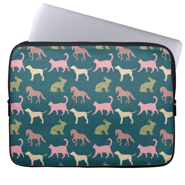 Dog Cat Horse Animal Silhouettes Pattern Laptopschutzhülle (Vorderseite)