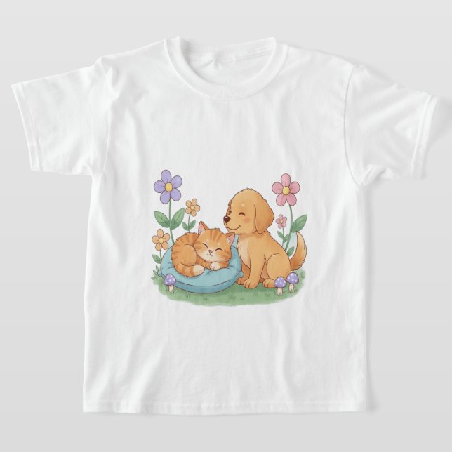 Dog & Cat in Nature – Cute Animal T-Shirt for Pet  (Poser)