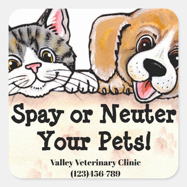 Dog Cat Kitten Message Veterinarian Animal Rescue Quadratischer Aufkleber (Vorderseite)