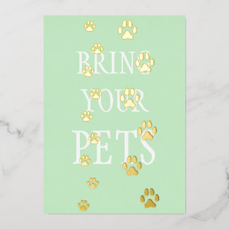 Dog & Cat Paw druckt Pet Friendly Custom Green Folieneinladung