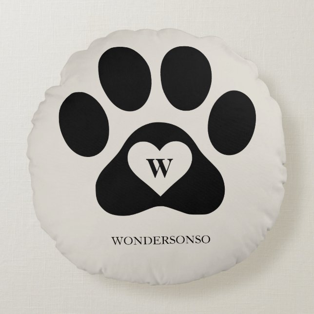 Dog Cat paw Lower family monogram Newlyweds Rundes Kissen (Vorderseite)