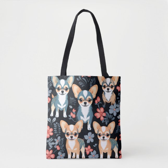 Dog Chihuahua Floral Tasche (Vorderseite)