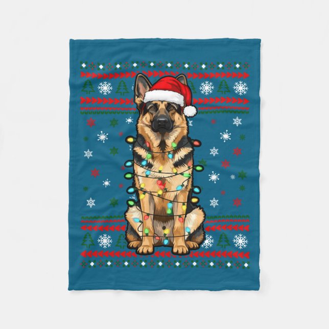 Dog Christmas, German Shepherd Christmas Lights Ug Fleecedecke (Vorderseite)
