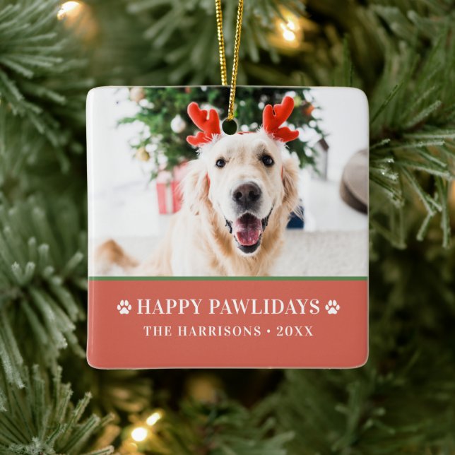 Dog Christmas Modern Photo Happy Pawlidays Keramikornament (Baum)