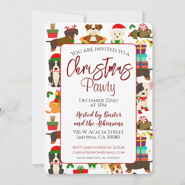 Dog Christmas Pawty Holiday Party Einladung (Vorderseite)