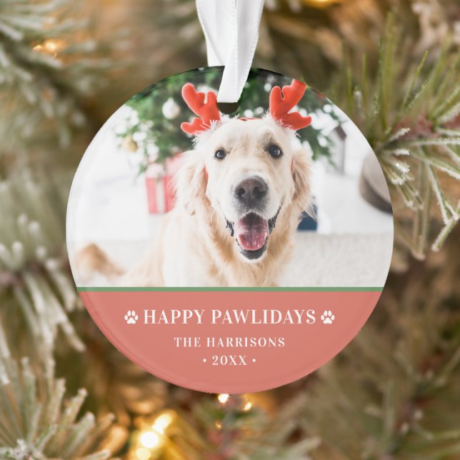 Dog Christmas Photo Happy Pawlidays Ornament (Baum)