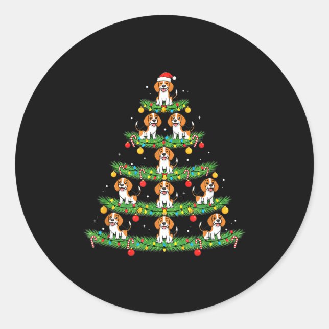 Dog Christmas Tree, Beagle Puppy Holiday Design Fo Runder Aufkleber (Vorderseite)