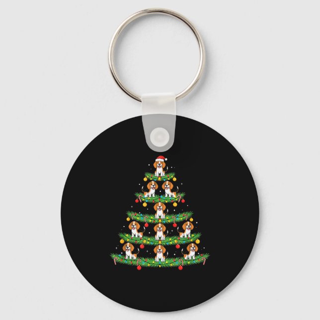 Dog Christmas Tree, Beagle Puppy Holiday Design Fo Schlüsselanhänger (Vorderseite)