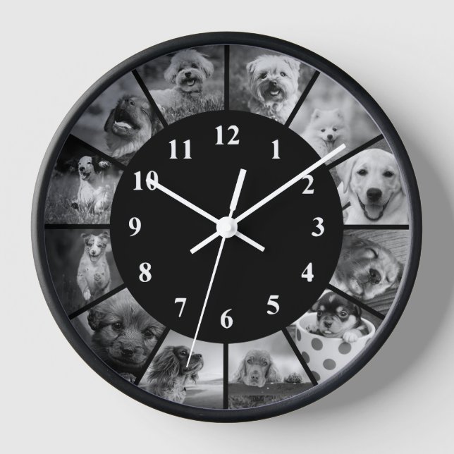 Dog Clock Schwarz-Weiß-Süße Tier Fotografie Uhr (Vorderseite)