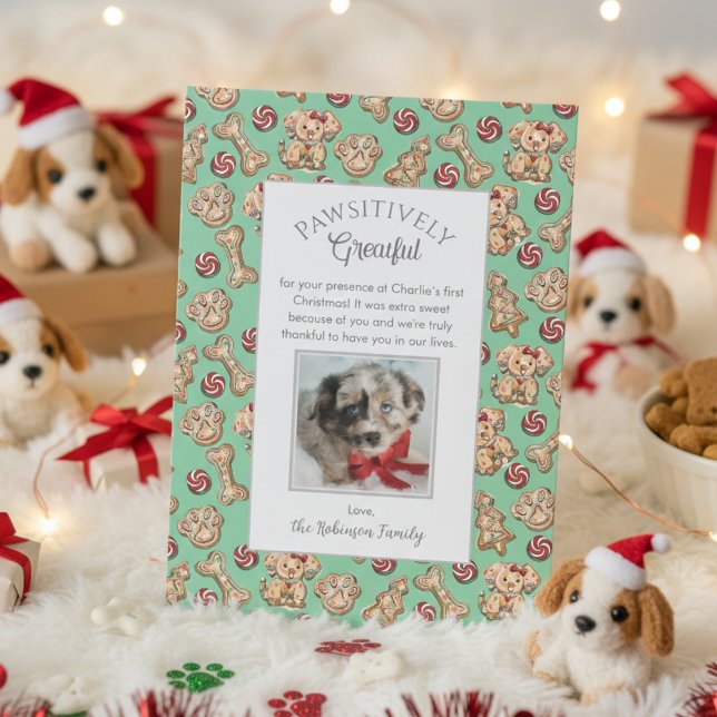 Dog Cookies Welppy's First Christmas Dankeschön Ka Dankeskarte (Christmas Pawsitively Grateful Puppy 1st Xmas Pet Thank You Cards. Cute Colorful Gingerbread Cookies)