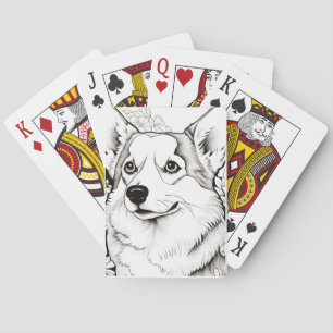 Dog Corgi Friedlich Nature Prairie Sketch Zeichnen Spielkarten