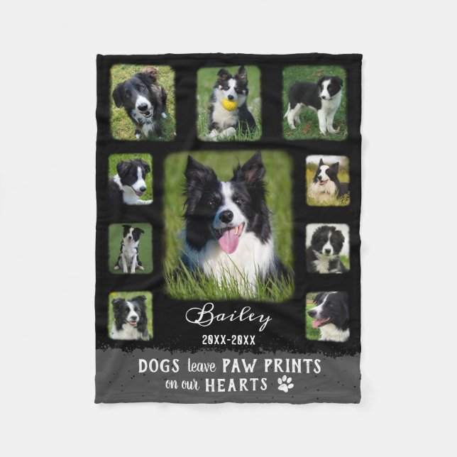 Dog Custom Foto Collage verblichene Grenzen Schwar Fleecedecke (Vorderseite)