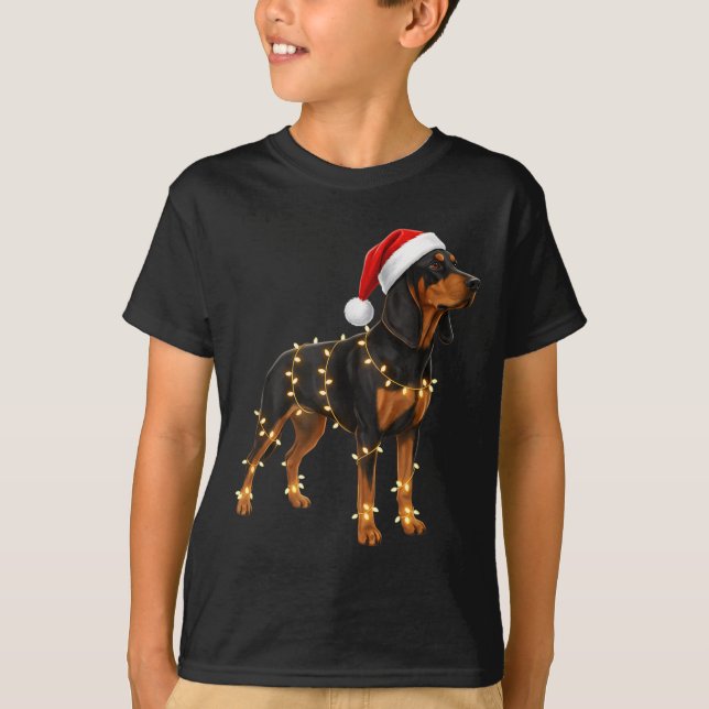 Dog Dachshund Wrapped In Christmas Lights - Holida T-Shirt (Vorderseite)