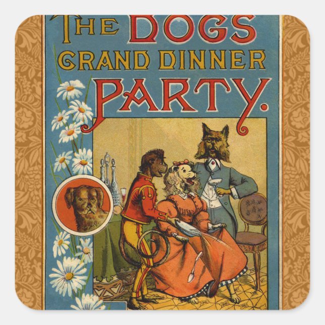 Dog Dinner Party Vintage Hundemodelle Quadratischer Aufkleber (Vorderseite)